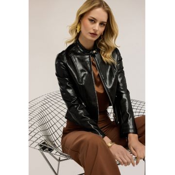 Jacheta biker din piele ecologica - Negru