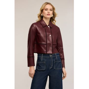 Jacheta crop de piele sintetica - Visiniu