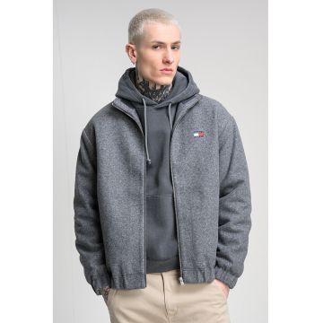 Jacheta din amestec de lana cu fermoar - Gri melange