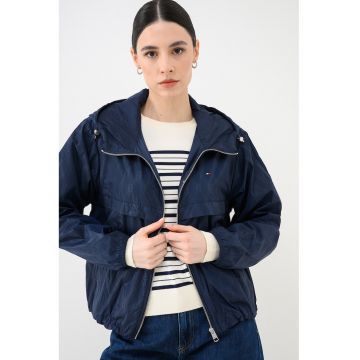 Jacheta lejera cu gluga si monograma - Albastru ultramarin