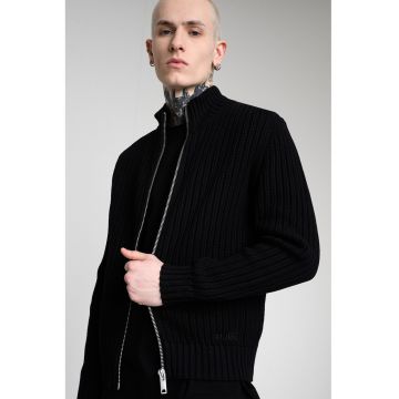 Jacheta slim fit tricotata si striata - Negru