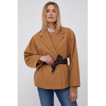 Sisley Geacă culoarea maro, de tranzitie, oversize