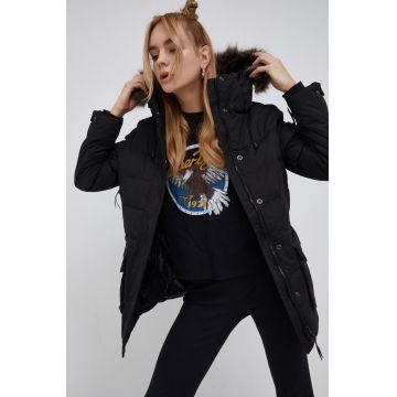 Superdry Geacă femei, culoarea negru, de iarnă Superdry Geacă femei, culoarea negru, de iarnă