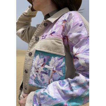 Jacheta de denim cu imprimeu floral
