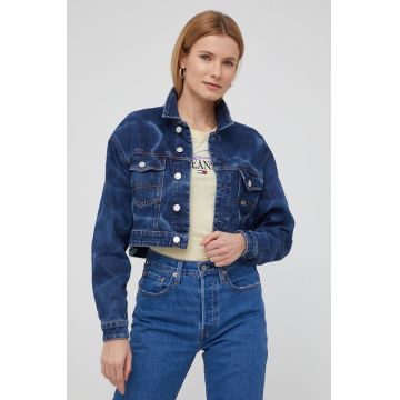 Tommy Jeans geaca jeans femei, culoarea albastru marin, de tranzitie