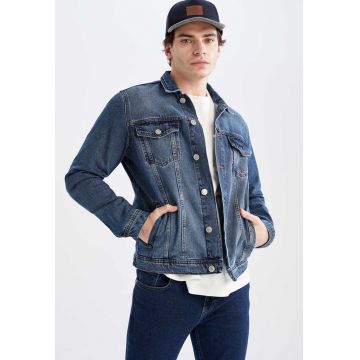 Jacheta slim fit de denim cu aspect decolorat