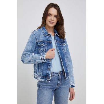 Pepe Jeans geaca jeans Rose Jacket femei, culoarea albastru marin, de tranzitie