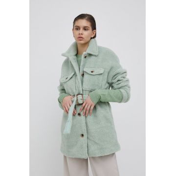 Pieces geaca femei, culoarea verde, de tranzitie, oversize Pieces geaca femei, culoarea verde, de tranzitie, oversize