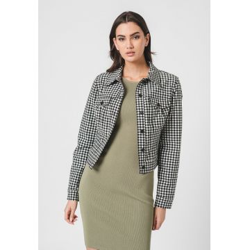 Jacheta cu model houndstooth si buzunare pe piept