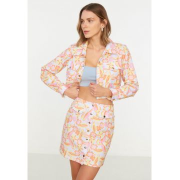 Jacheta crop cu imprimeu floral