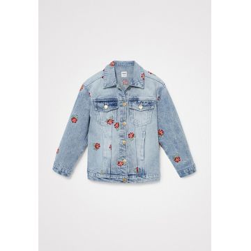 Jacheta de denim cu flori brodate