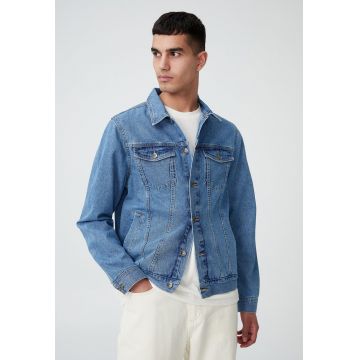 Jacheta din denim cu buzunar pe piept Jacheta din denim cu buzunar pe piept