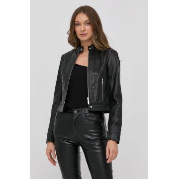 MICHAEL Michael Kors geaca de piele femei, culoarea negru, de tranzitie MICHAEL Michael Kors geaca de piele femei, culoarea negru, de tranzitie