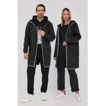 Rains geaca 18540 Long Jacket Reflective culoarea negru, de tranzitie