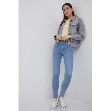 Superdry geaca jeans femei, culoarea gri, de tranzitie Superdry geaca jeans femei, culoarea gri, de tranzitie