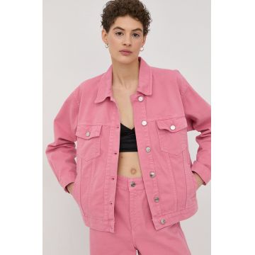 Gestuz geaca jeans femei, culoarea roz, de tranzitie, oversize