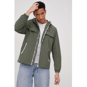 Tommy Jeans geaca barbati, culoarea verde, de tranzitie