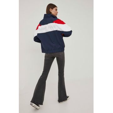 Tommy Jeans geaca femei, culoarea albastru marin, de tranzitie