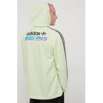 adidas Originals geaca HF4865 barbati, culoarea verde, de tranzitie, oversize