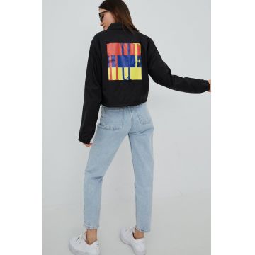 HUF geaca femei, culoarea negru, de tranzitie, oversize