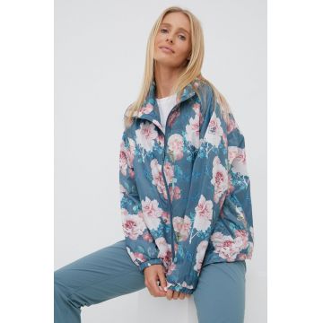 Jack Wolfskin windbreaker Flower Blouson culoarea turcoaz, de tranzitie, oversize Jack Wolfskin windbreaker Flower Blouson culoarea turcoaz, de tranzitie, oversize