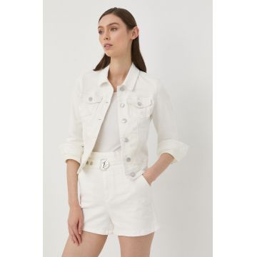 Morgan geaca jeans femei, culoarea alb, de tranzitie