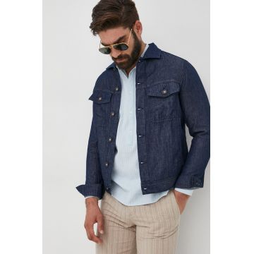 Sisley geaca jeans barbati, culoarea albastru marin, de tranzitie