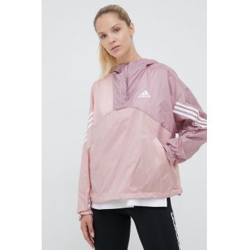 adidas Performance windbreaker culoarea roz, de tranzitie