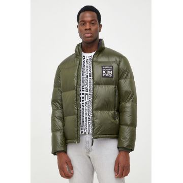 Armani Exchange geaca de puf barbati, culoarea verde, de iarna Armani Exchange geaca de puf barbati, culoarea verde, de iarna