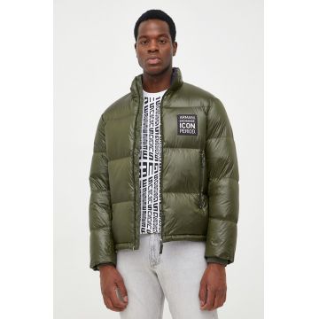 Armani Exchange geaca de puf barbati, culoarea verde, de iarna