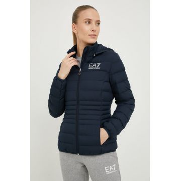 EA7 Emporio Armani geaca femei, culoarea albastru marin, de tranzitie