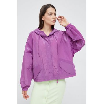 Emporio Armani geaca femei, culoarea violet, de tranzitie, oversize