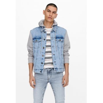 Jacheta de denim cu maneci contrastante