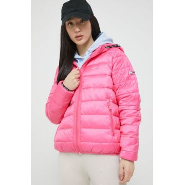 Tommy Jeans geaca femei, culoarea roz, de iarna