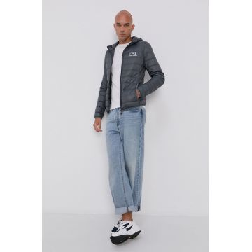 EA7 Emporio Armani Geacă de puf bărbați, culoarea gri, de tranzitie