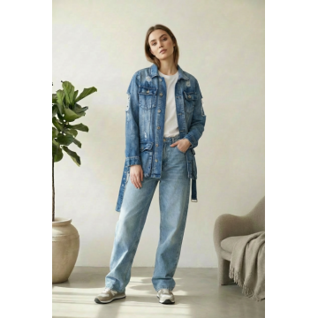 Geaca dreapta de blugi, denim, cu cordon in talie