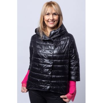 Geaca Monte Cervino oversize, neagra, cu gluga si maneci 3 4