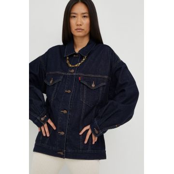 Levi's geaca Trucker femei, culoarea albastru marin, de tranzitie, oversize