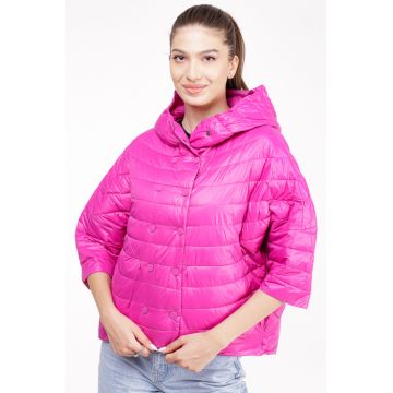 Geaca Monte Cervino oversize, fucsia, cu gluga si maneci 3 4