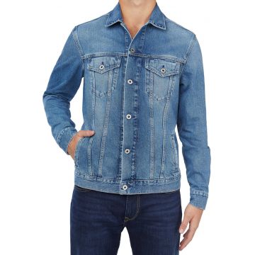 Jacheta din denim cu buzunare cu clapa