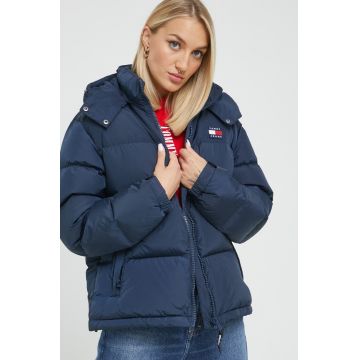 Tommy Jeans geaca de puf femei, culoarea albastru marin,