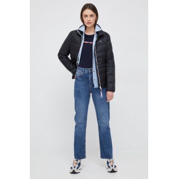 Tommy Jeans geaca femei, culoarea negru, de tranzitie