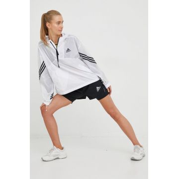 adidas Performance geaca femei, culoarea alb, de tranzitie, oversize