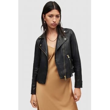 AllSaints geaca ramones de piele femei, culoarea negru, de tranzitie