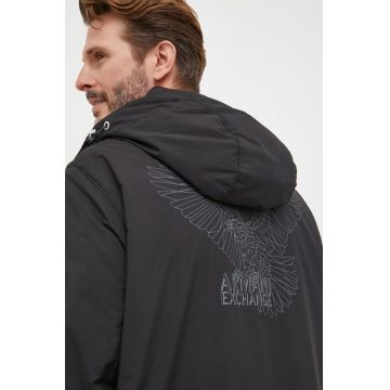 Armani Exchange geaca barbati, culoarea negru, de tranzitie