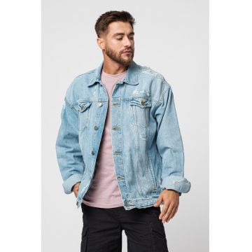 Jacheta din denim cu aspect deteriorat Colt