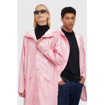 Rains geacă de ploaie 12020 Long Jacket culoarea roz, de tranziție 12020.2-20.Pink.Sk