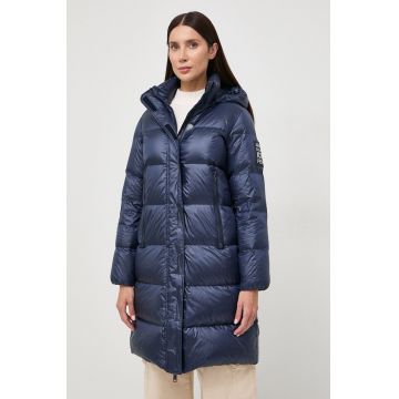 Armani Exchange geaca de puf femei, culoarea albastru marin, de iarna