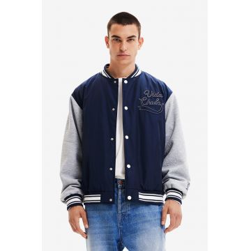 Desigual geaca bomber barbati, culoarea albastru marin, de tranzitie