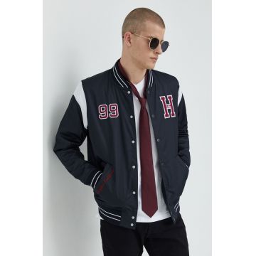 Hollister Co. geaca bomber barbati, culoarea negru, de tranzitie